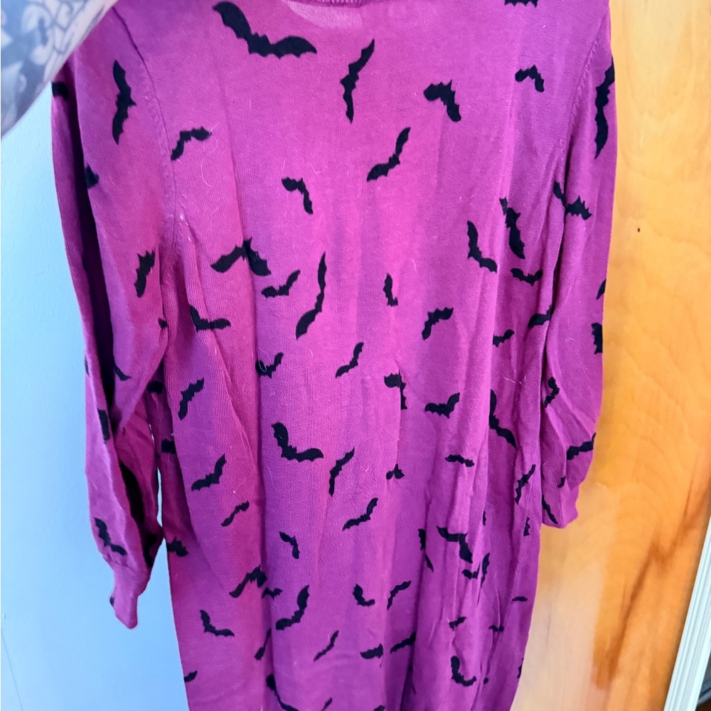 ModCloth Purple Bat Print Crewneck Sweater Dress - Picture 3 of 3